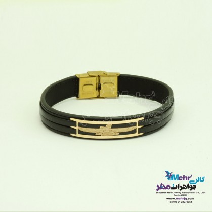 دستبند طلا و چرم - طرح فروهر-SB1259